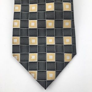 Mario Masotti black yellow square 100% silk neck tie